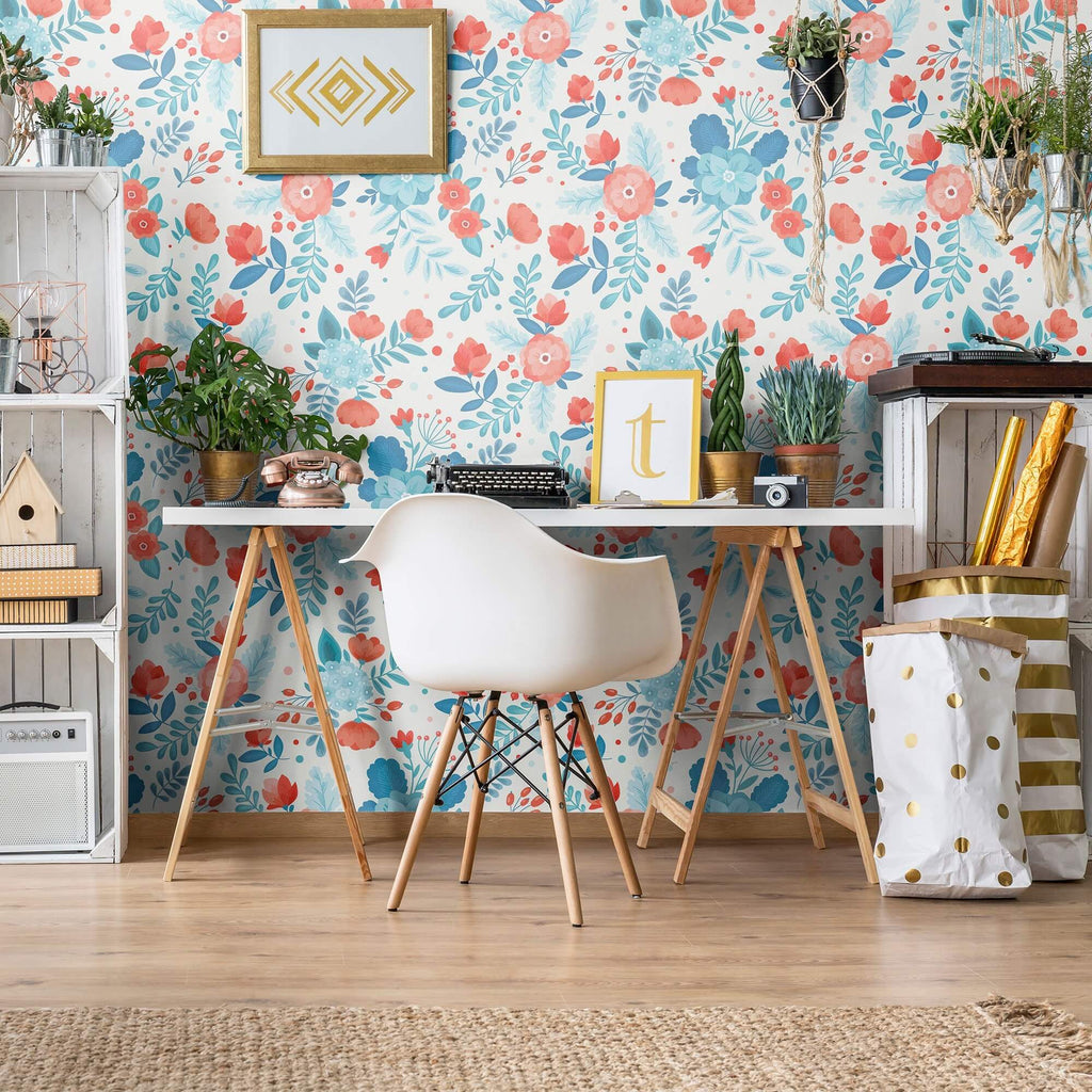 Buy HelloWall 1771 x 787Floral Wallpaper Peel and Stick Watercolor Blue  Floral Wallpaper Boho Self Stick Wallpaper for Cabinets Removable Vintage  Floral Contact Paper Decorative Vinyl Chic Shelf Liner Online at Lowest