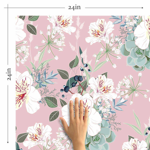 Pink Flowers Peel and Stick Removable Wallpaper 1136 | Walls by Me