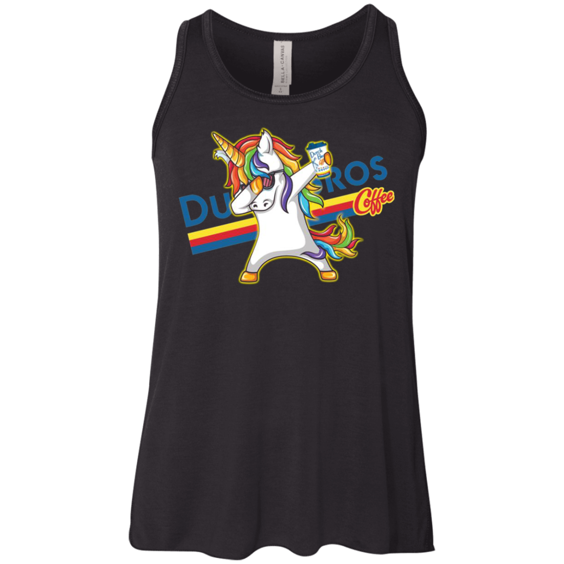 Dutch Bros Unicorn Dabbing Coffee Shirt Flowy Racerback Tank