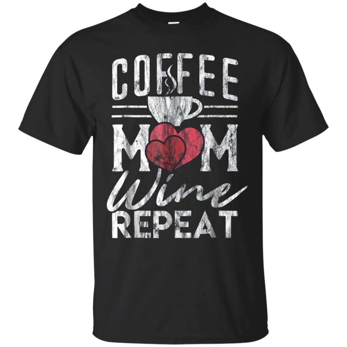 Funny Coffee Mom Wine Repeat Distressed T-shirt Gifts