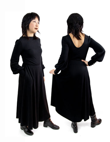 bishop sleeve black maxi dress goth dark cottagecore dark academia