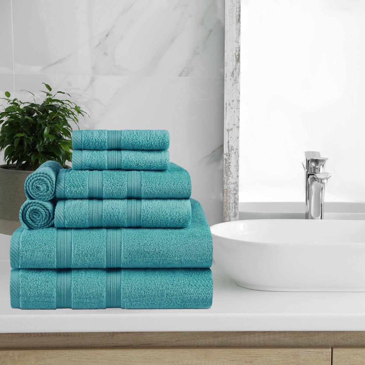 Superior Brea Zero Twist Cotton Ribbed Modern 12 Piece Bathroom Towel Set - Forest Green