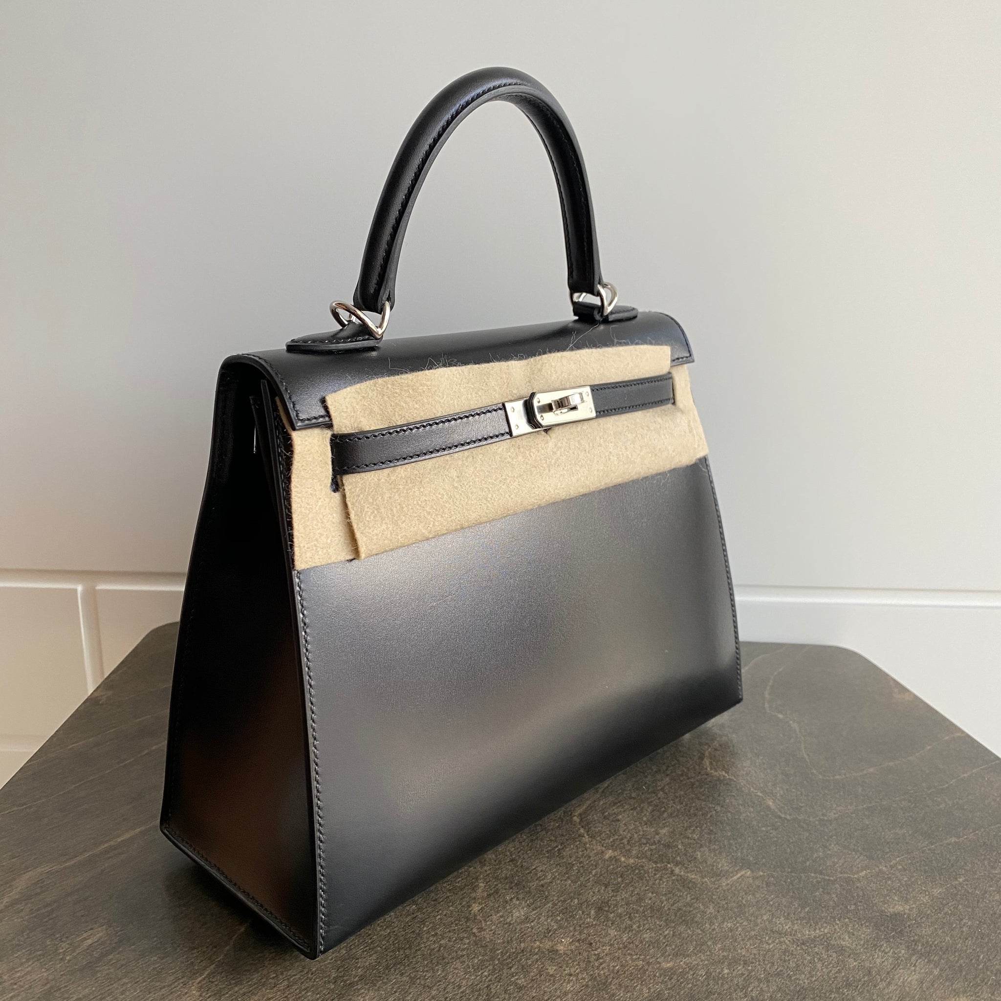 Hermes Kelly 25 Black Box With Silver 