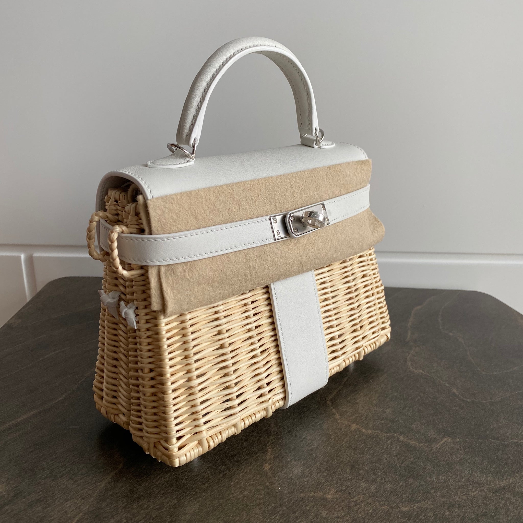 Hermes Mini Kelly Picnic White With 