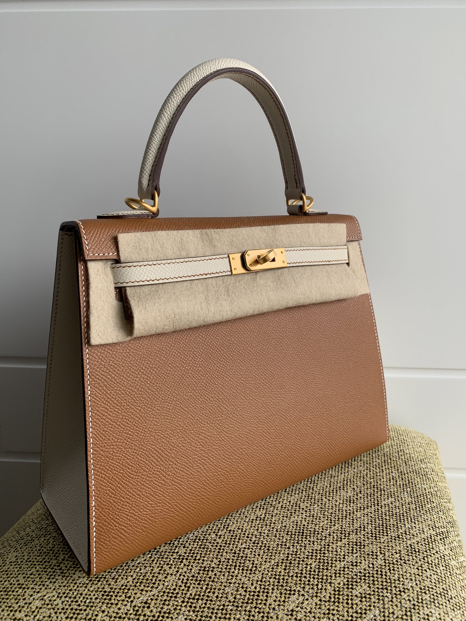 Hermes Kelly 25 Hss Gold With Craie 