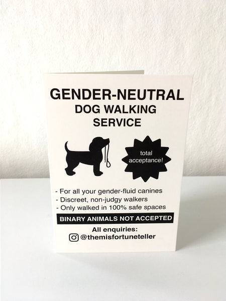 'Gender-neutral dog walking' card