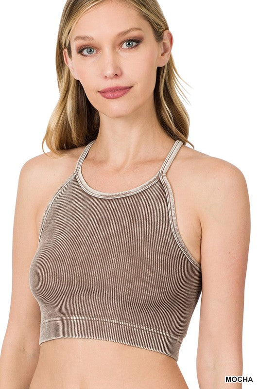 *WASHED RIBBED SEAMLESS CROPPED CAMI TOP