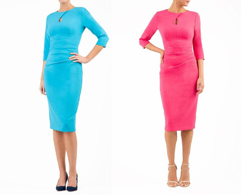 Ubrique Pencil Dress in cobalt blue and fuchia pink 