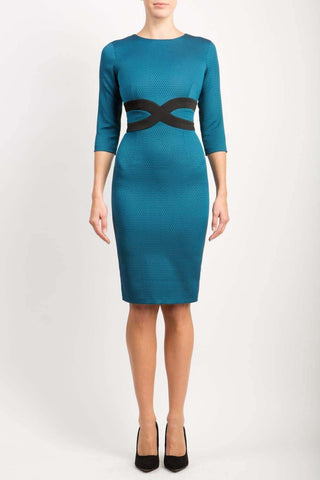 Antonia 3/4 Sleeve Dress in Diva Teal & Black  