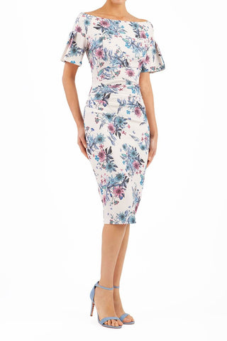 Mustique Botanical Print Dress in light blue 