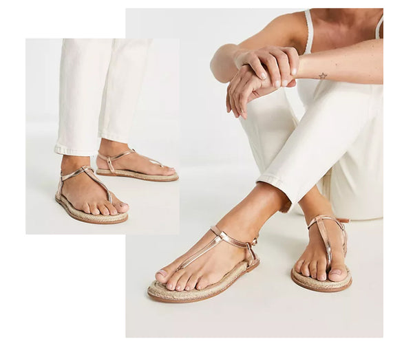   two website images side by side, showcasing a model wearing Jazmina Diamante Espadrilles Sandals.