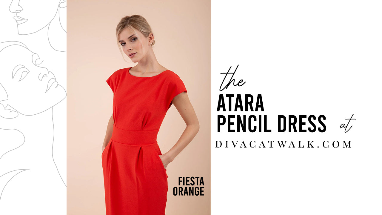 a divacatwalk featured image, with a model wearing the atara dress and text describing the dress title.