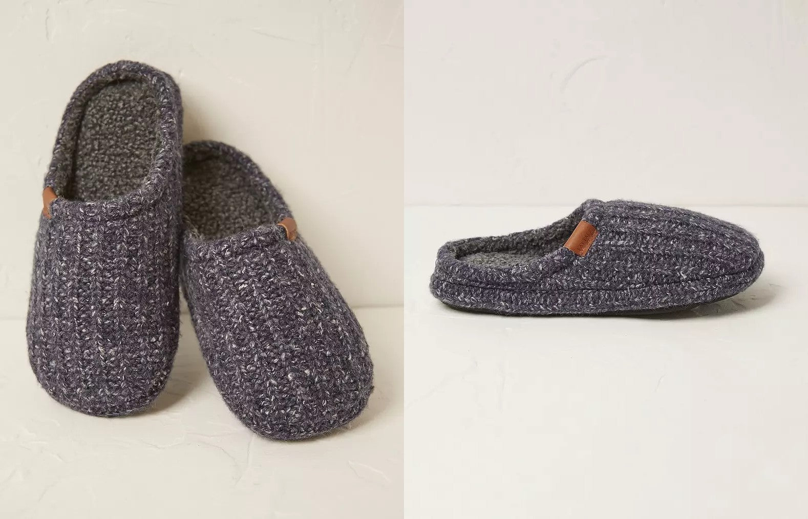 Website images showcasing FatFace Finn Ribbed Mule Slippers.