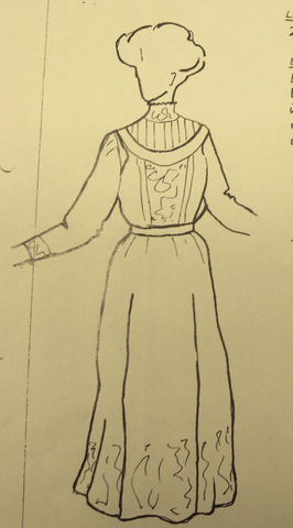 drawing of a woman wearing a tea length dress