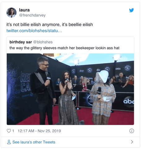 twitter reacts to Billie Eilish's American Music Awards Outfit 