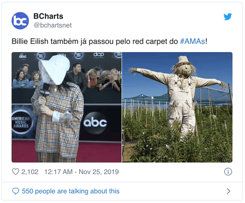 twitter reacts to Billie Eilish's American Music Awards Outfit 