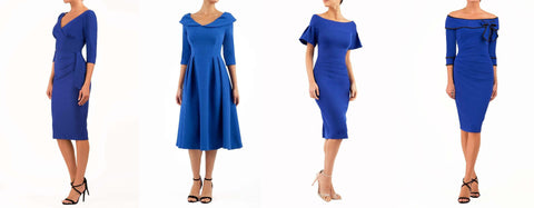 four cobalt blue diva catwalk dresses