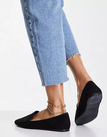 a close up image of the ASOS lakeside slipper shoes in black.