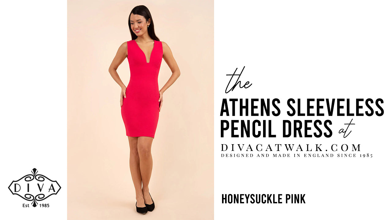  a woman model pictured wearing the Athens Sleeveless dress with text showing the dress title.