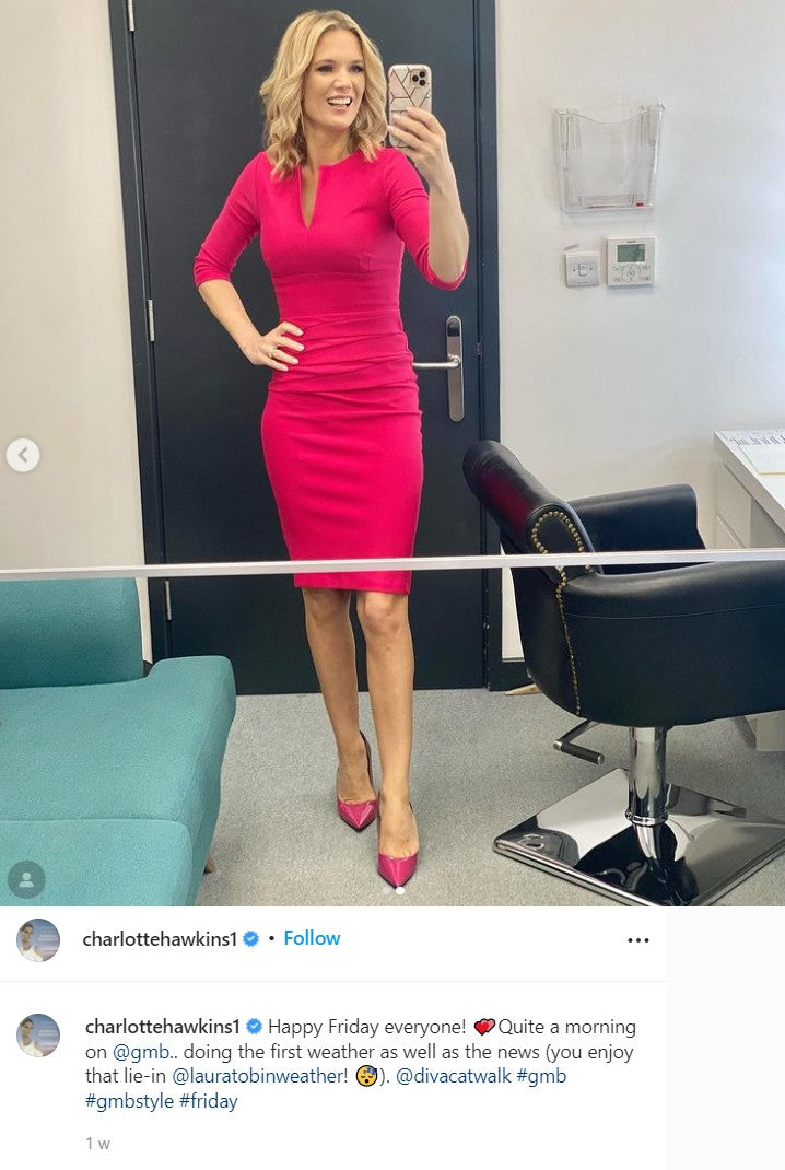 @charlottehawkins1 pictured wearing our lydia 3/4 sleeved dress in raspberry pink.