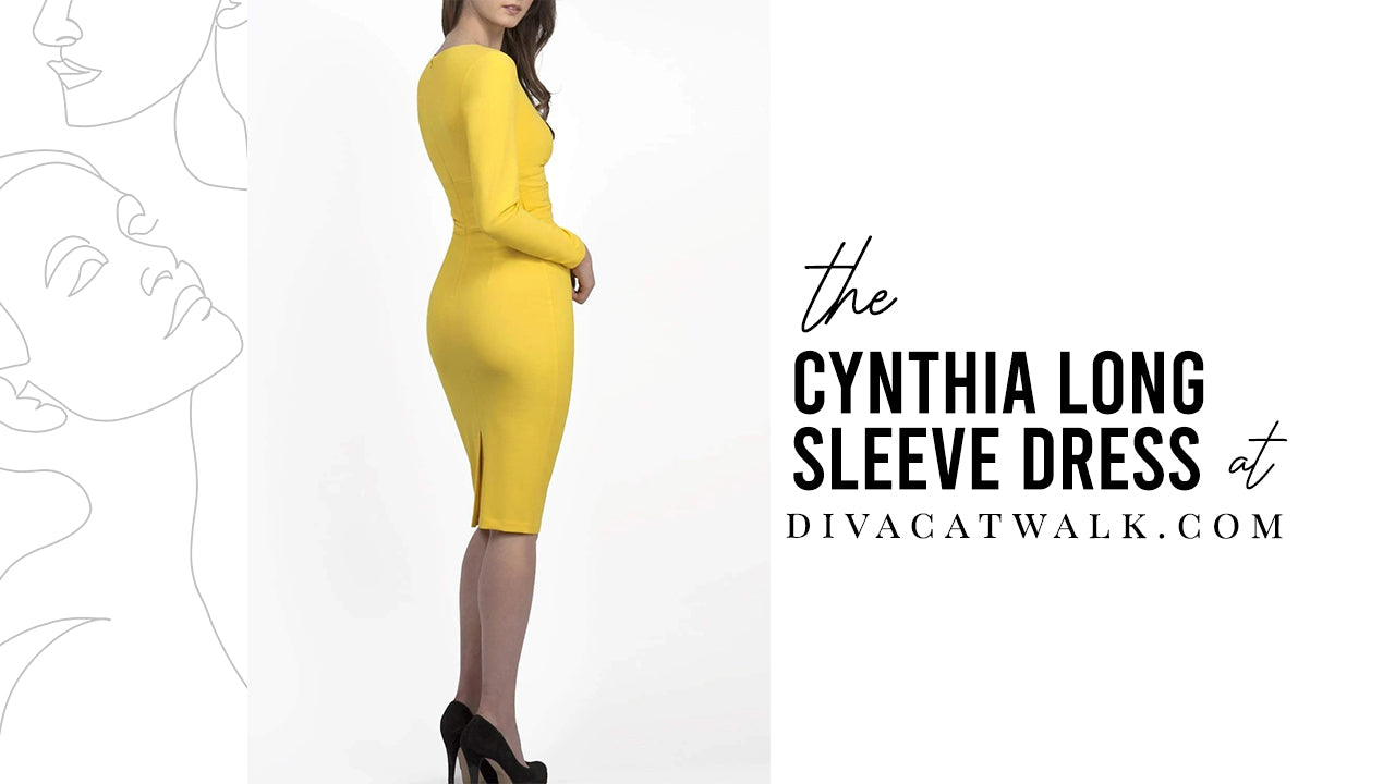 Pictured is the Cynthia Pencil Dress in bright yellow from Diva Catwalk.