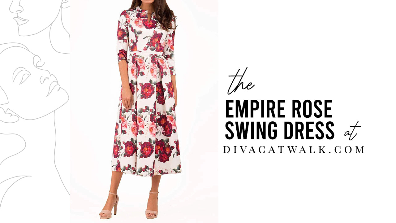 woman wearing the empire rose swing dress from diva catwalk.