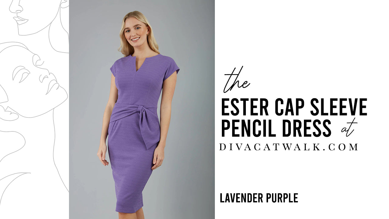 model pictures side by side showing the Esther Cap Sleeved dresses in various colours with text beside them titling the dress.