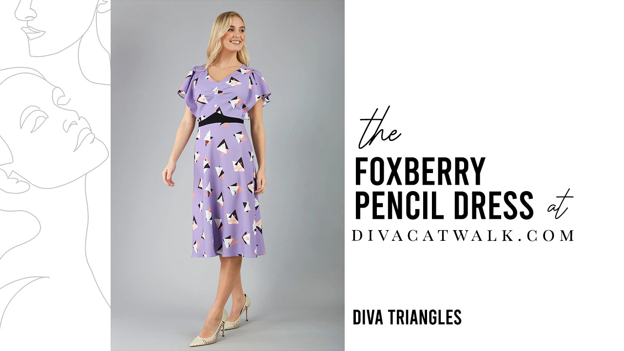  a woman model pictured wearing the Foxberry dress with text showing the dress title.