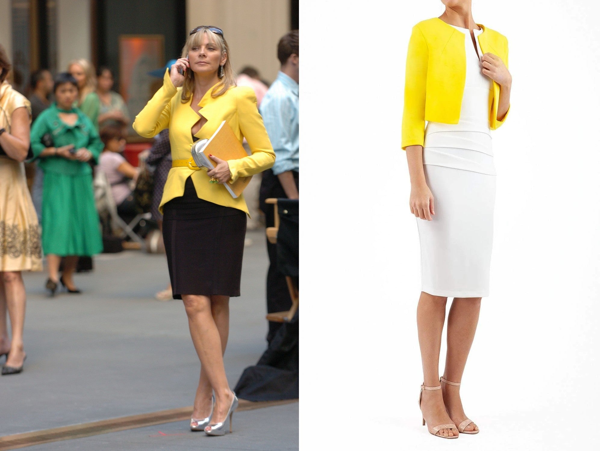 samantha jones wearing a bright yellow coat - attached is the Diva Catwalk Yellow Bolero.