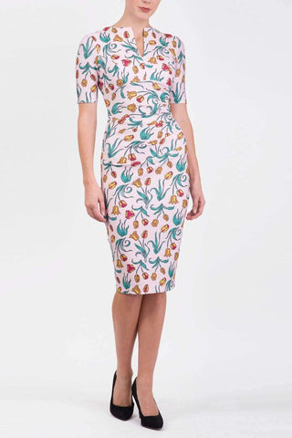 Lydia printed pencil dress in linear tulip 