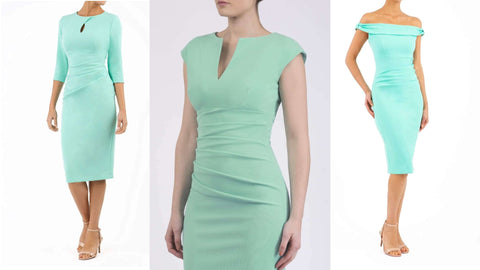 neo-mint coloured diva catwalk dresses