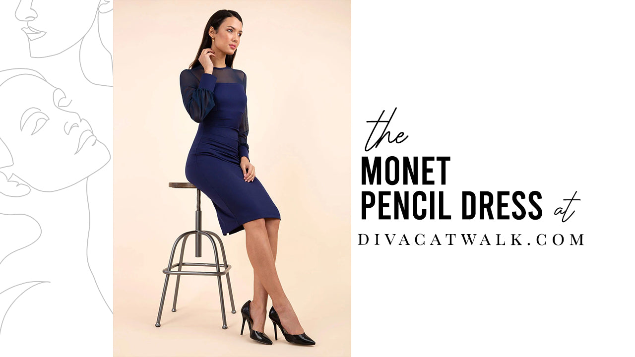 pictured is the Monet Pencil Dress by Diva Catwalk.