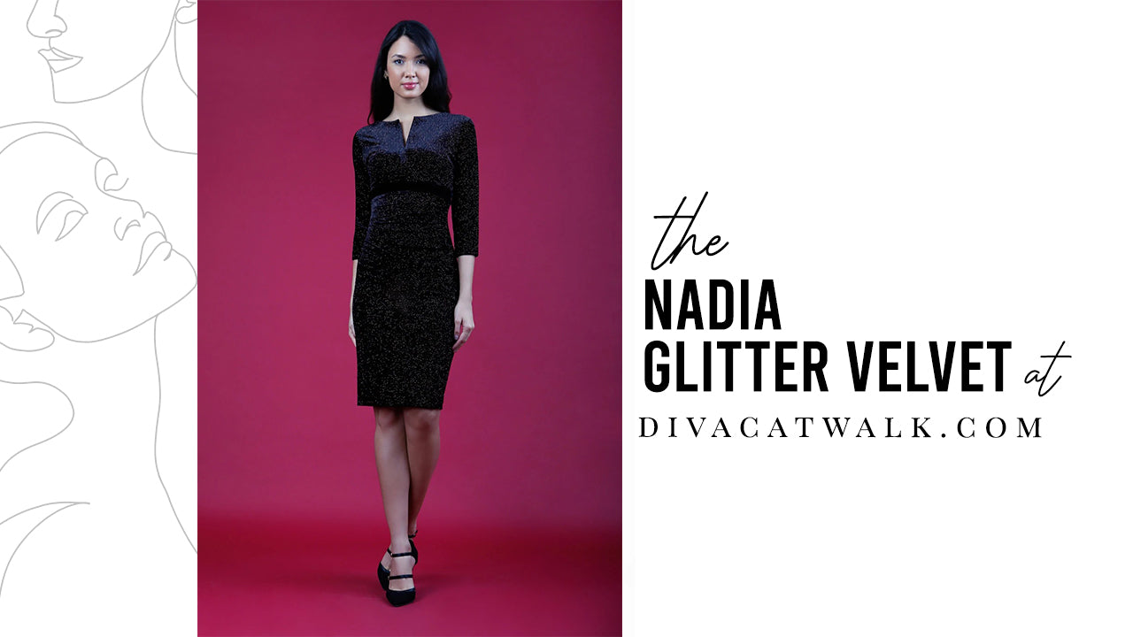 pictured is the Nadia Glitter Velvet dress from diva catwalk