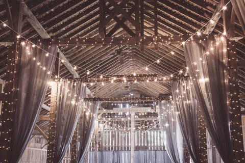 lights hanging up as wedding decoration 