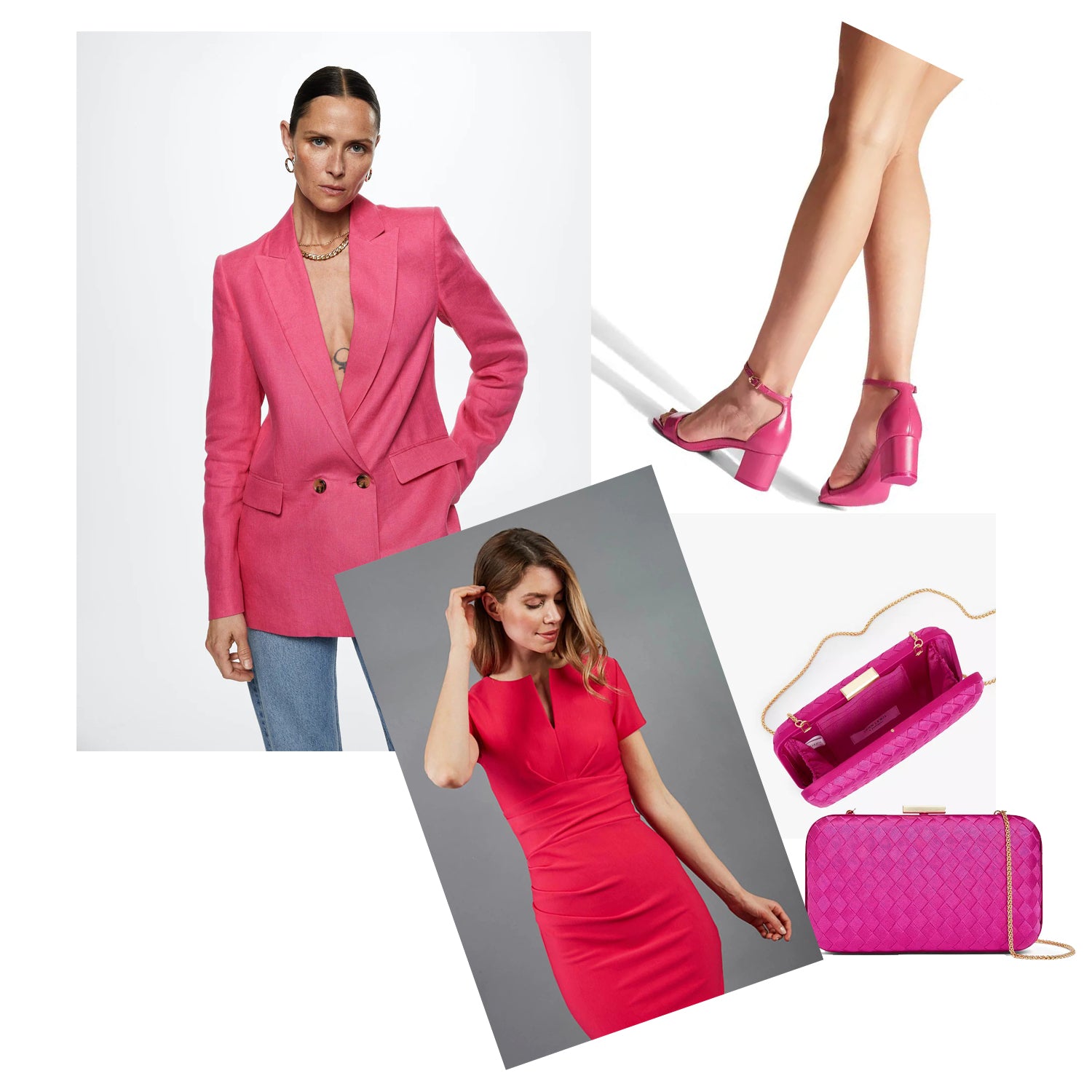 A series of images showcasing each in the chosen colour of pink. Links are below the image to direct to each product.