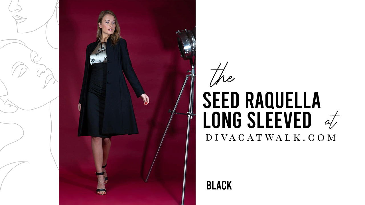 Seed Raquella Long Sleeved A-Line Coat pictured in black.