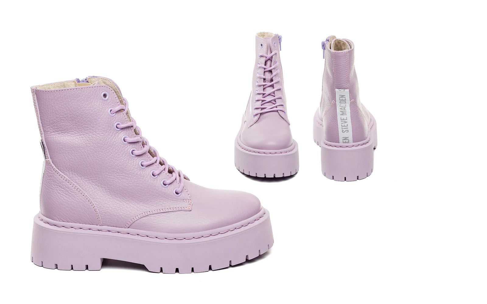 three website images combined of the Steve Madden Skylar Bootie Lilac.