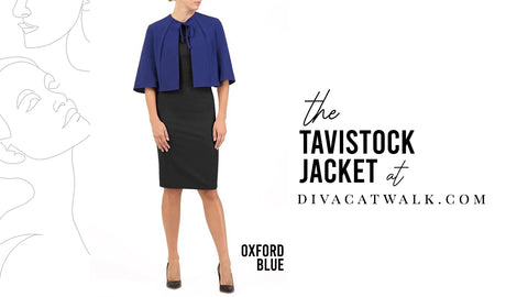 a model pictured wearing the Tavistock Jacket and text describing the name of the item