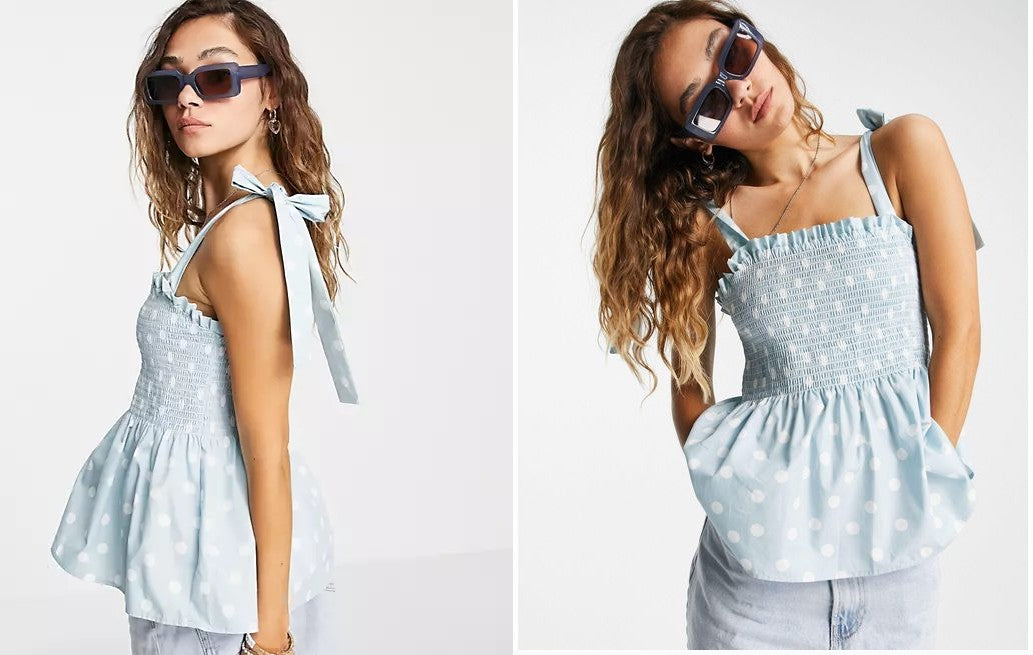 model pictured wearing the Topshop Spot Sheering Cami Top, ASOS.