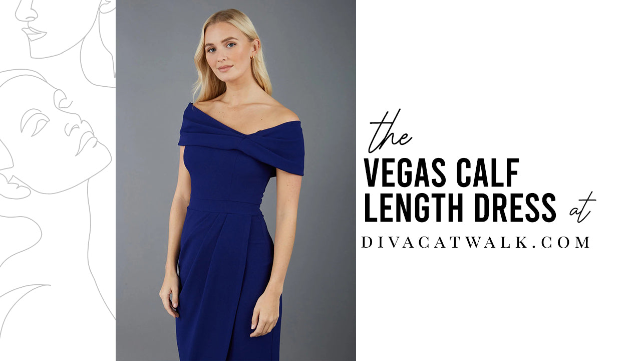 Pictured is a woman wearing the Vegas Calf Length dress from Diva Catwalk.