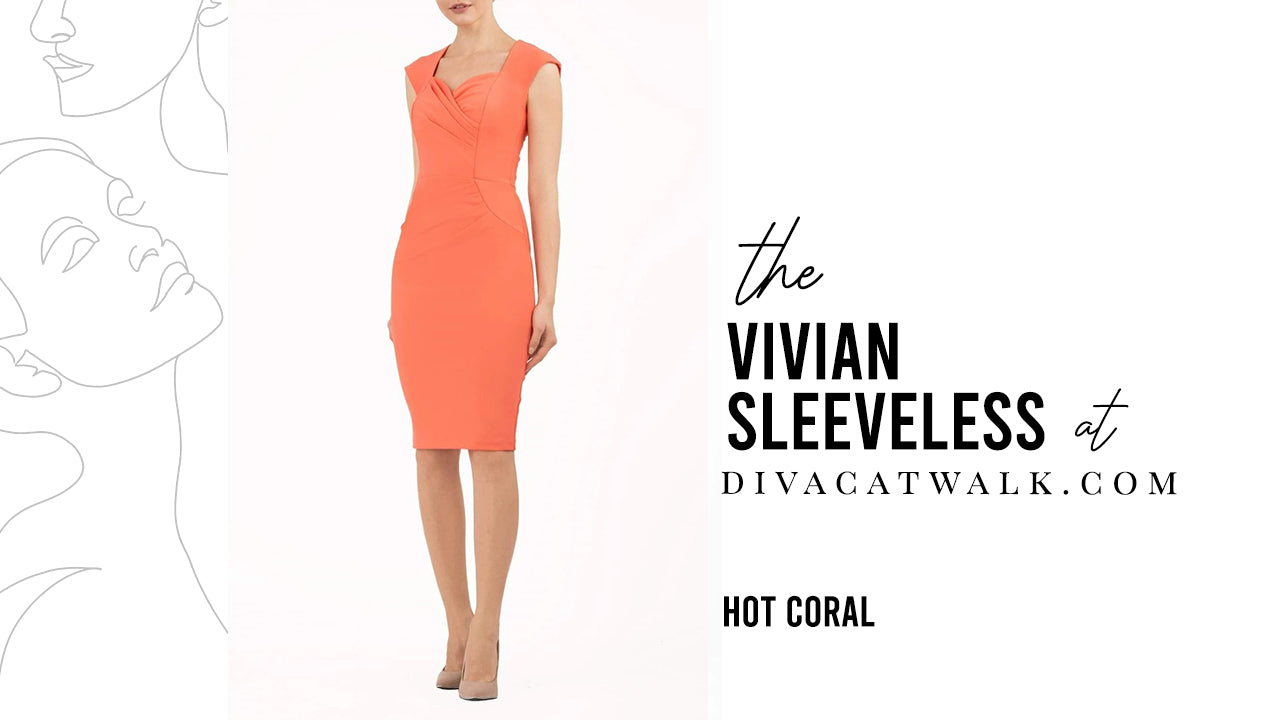 A model pictured wearing the Vivian Sleeveless dress from DivaCatwalk.