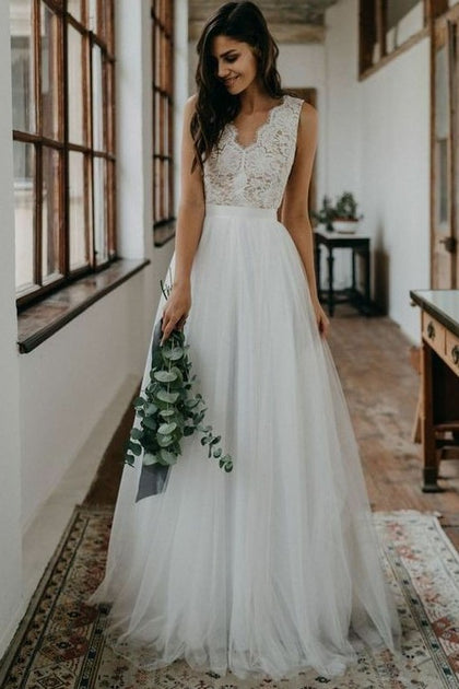Bohemian Lace Summer Wedding Dress for Bride Tulle Skirt – NarsBridal