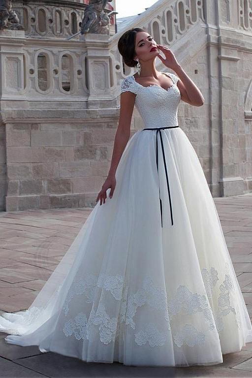 wedding dress with black belt