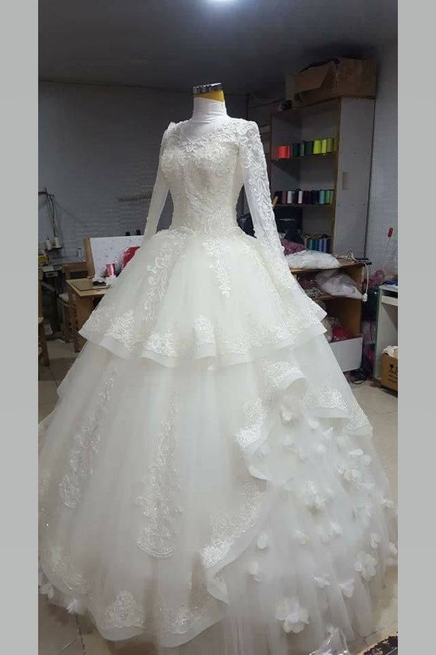 high collar long sleeve wedding dress