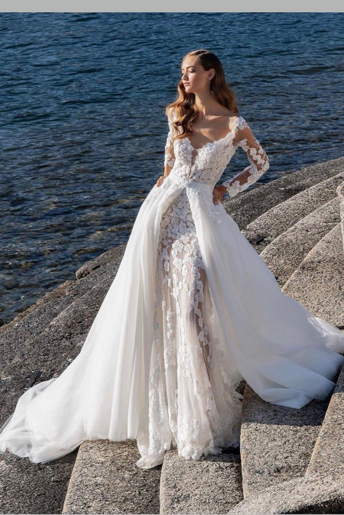 long sleeve sheath wedding gown
