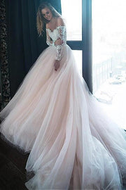 long sleeve pink wedding dress