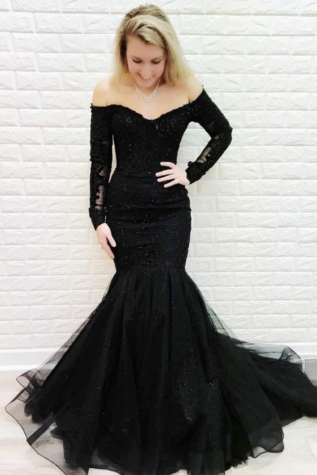 black mermaid dress with train