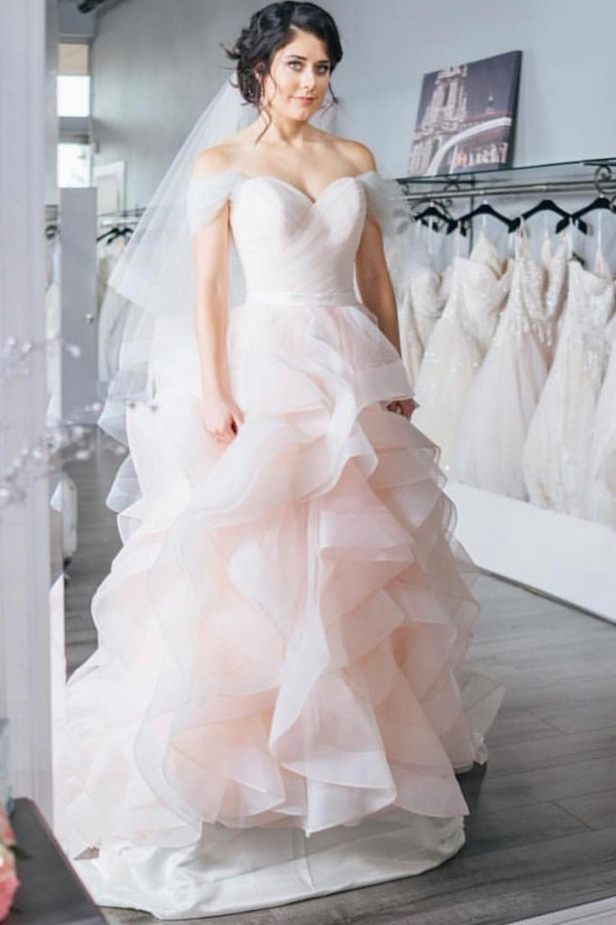 Wonderlijk Off-the-shoulder Pink Wedding Dress with Layers Skirt – NarsBridal LM-34