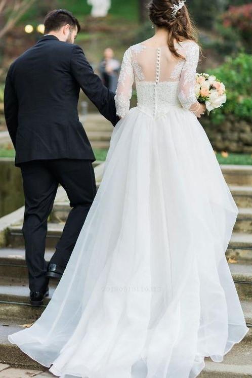 three quarter wedding dresses