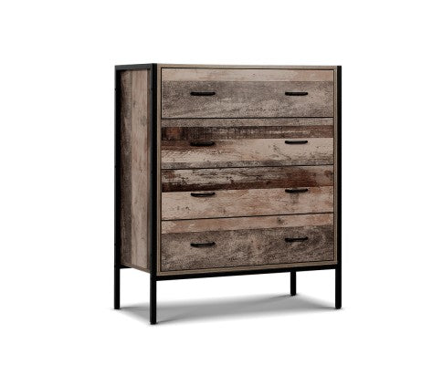 Artiss Industrial Rustic Wooden Chest Of Drawers Tallboy Dresser